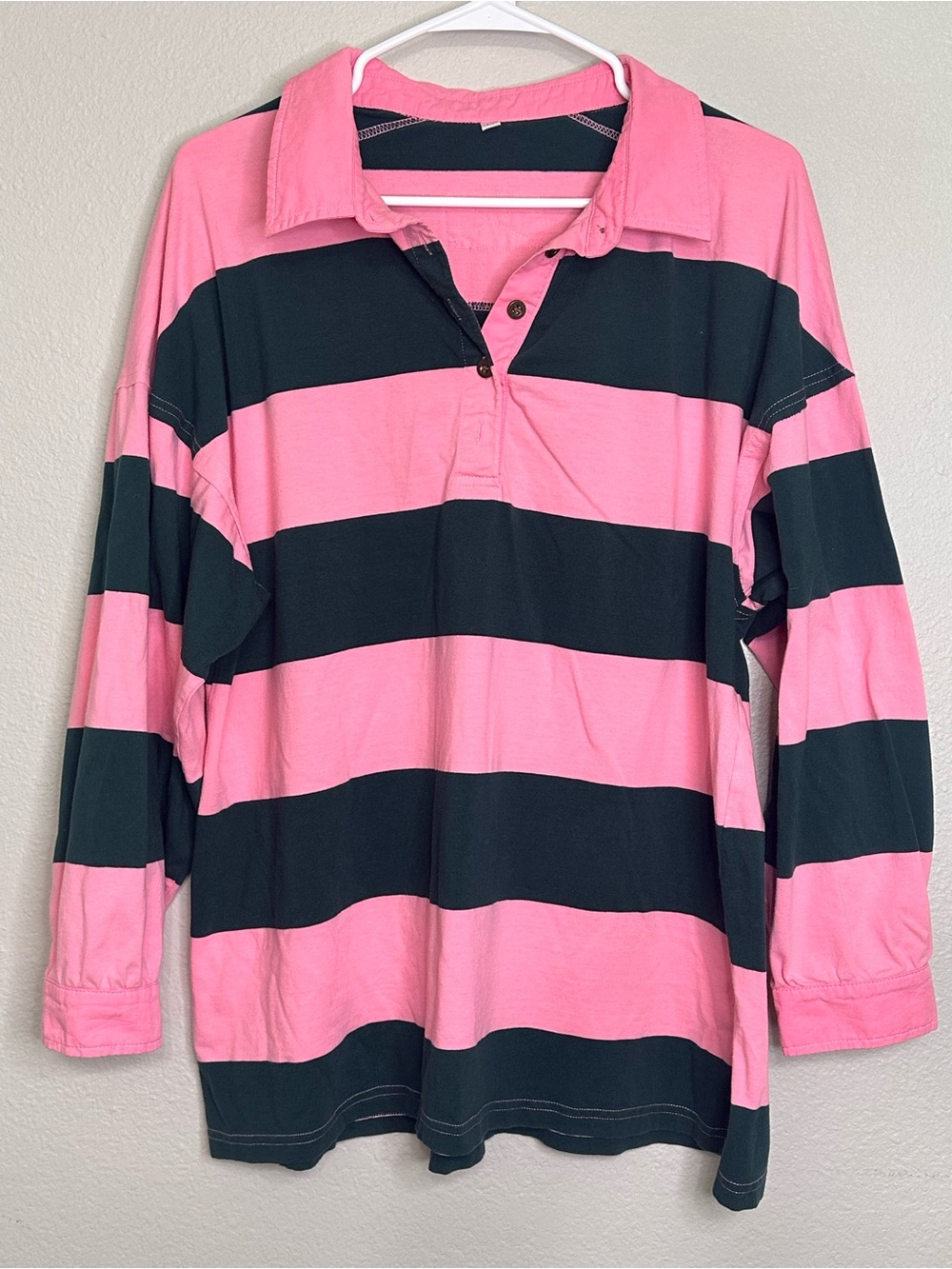 Striped Rugby Blokecore Shirt in Pink and Green M
